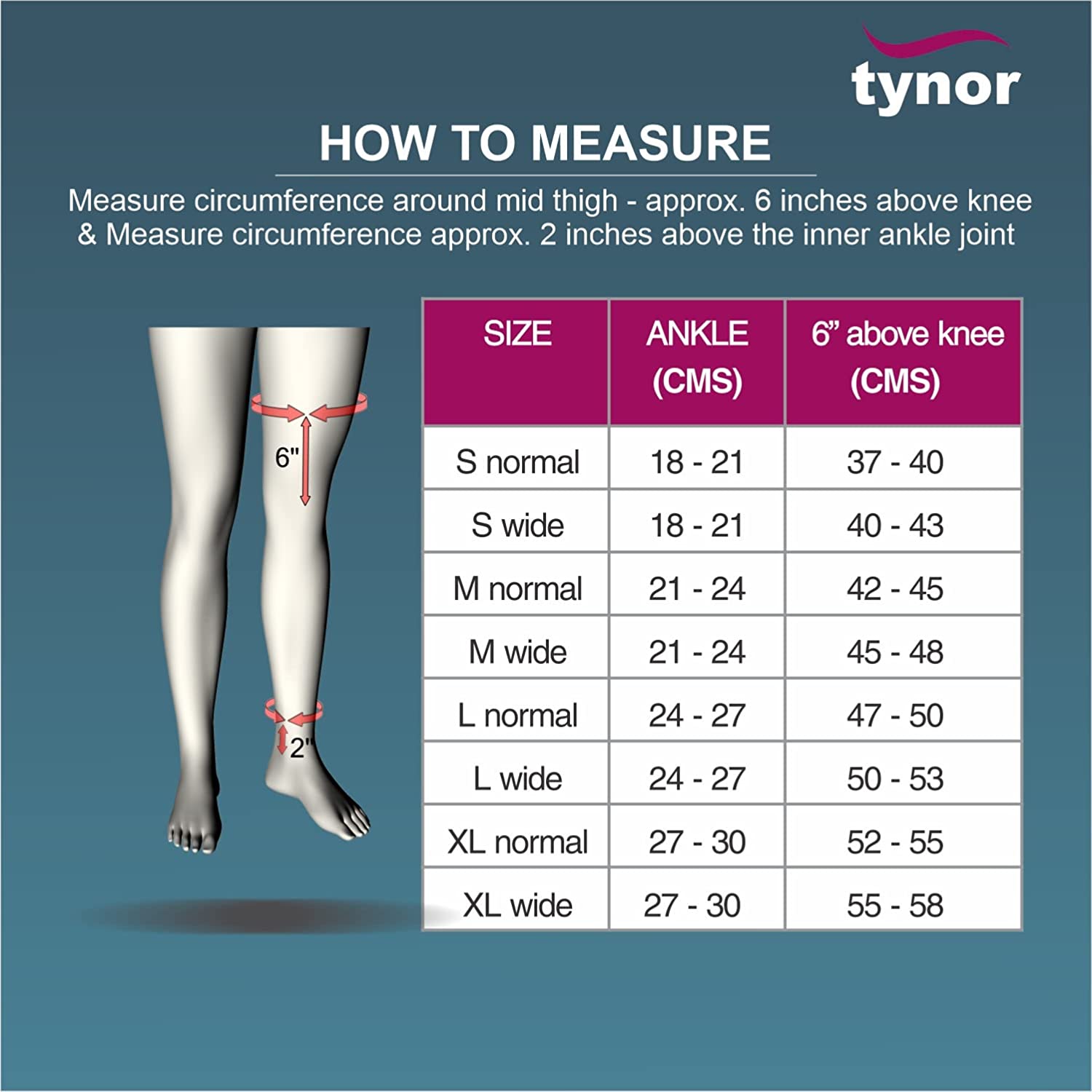 Tynor Compression Garment Leg Mid Thigh Closed Toe (Wide) Foot