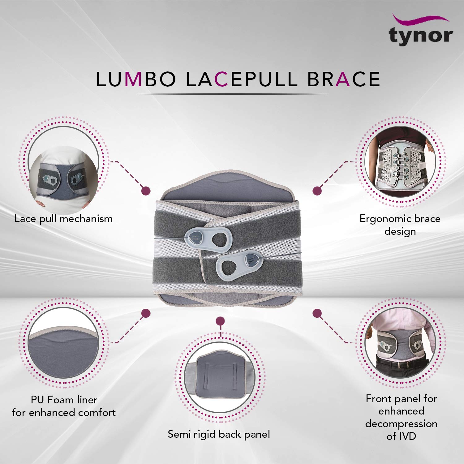 Tynor Lumbo Lacepull Brace for Sprain Fractures (Grey)